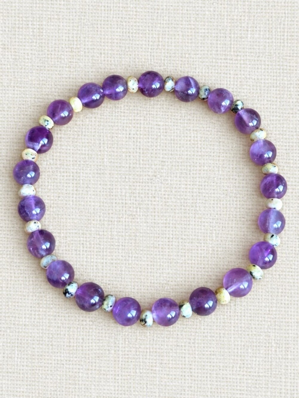 Amethyst & Yellow Turquoise Gemstone Bead Stretch Bracelet | Handmade | 6mm